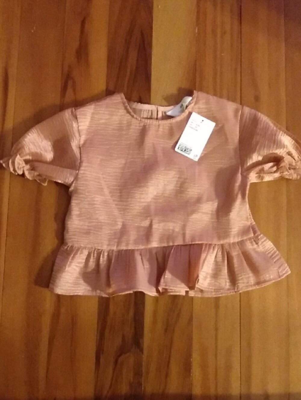 NWT H&M 3T Girls Pink Peplum Ruffle Hem Blouse Elastic-Cuff Short Sleeve Top